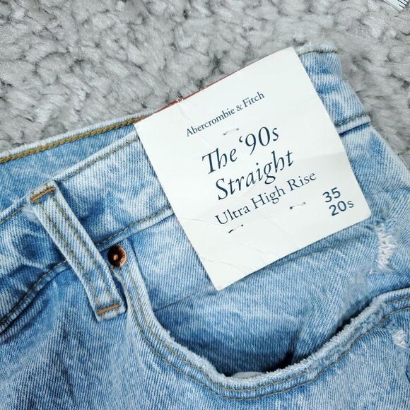 Abercrombie 20 Short 90s Straight Ultra High Rise Jeans Light Wash Blue Size 35 - Picture 3 of 7